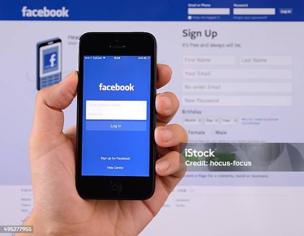 Facebook On Iphone Smartphone Stock Photo - Download Image Now - Social Media, Homepage, .com
