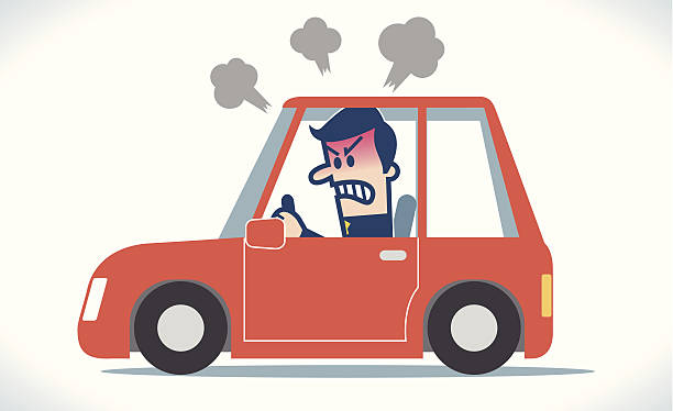 illustrazioni stock, clip art, cartoni animati e icone di tendenza di arrabbiato uomo guida - furious road rage driver road