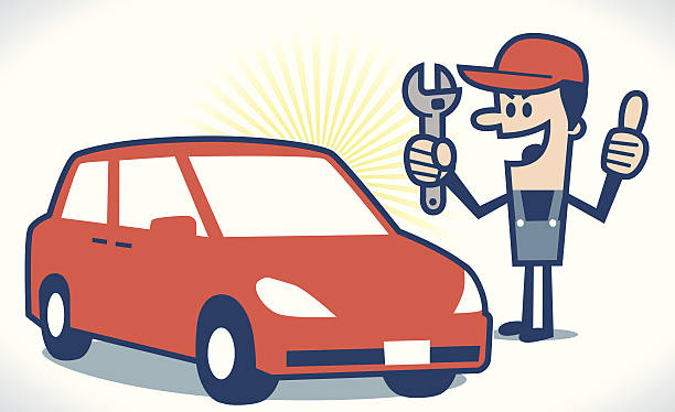 illustrations, cliparts, dessins animés et icônes de mécanicien automobile - adjustable wrench expertise work tool maintenance engineer