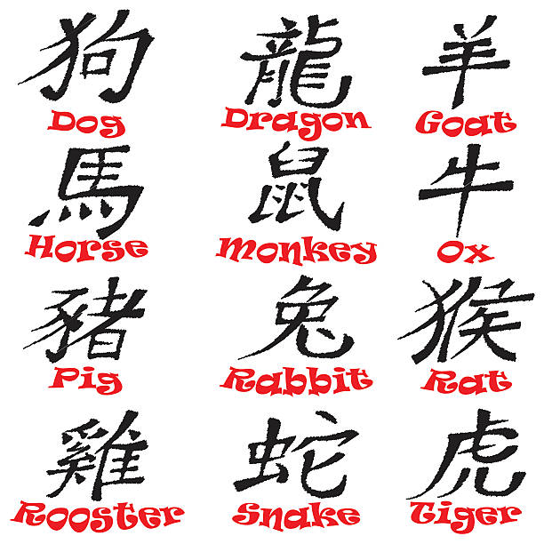 중국 hieroglyph 별자리 징후 디자인식 벡터 - snake chinese new year chinese zodiac sign china stock illustrations