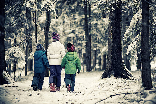 istock Kids walking in winter forest 495288336