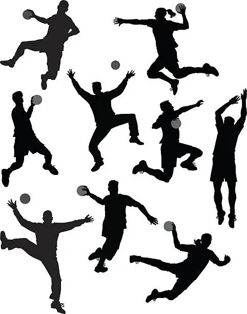 Vector illustration of Set of Handball Players Silhouetes