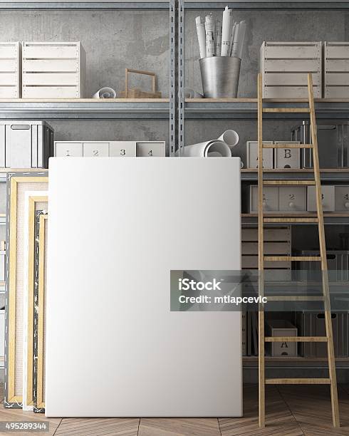 Mock Up Poster In Hipster Interior Background Stock Photo - Download Image Now - 2015, Art, Art And Craft