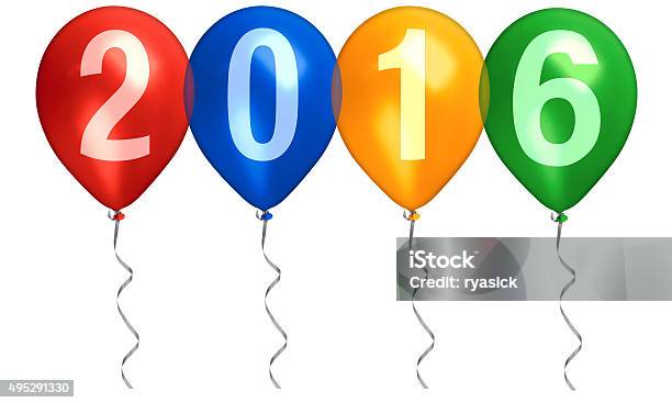 Colorful New Years Eve Helium 2016 Balloons On White Stock Photo - Download Image Now