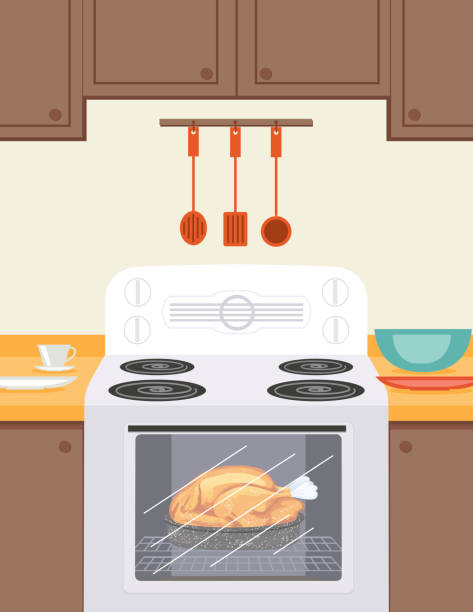 ilustrações de stock, clip art, desenhos animados e ícones de turquia cozimento em forno de estilo retro. castanha cozinha - pie baked food pumpkin pie