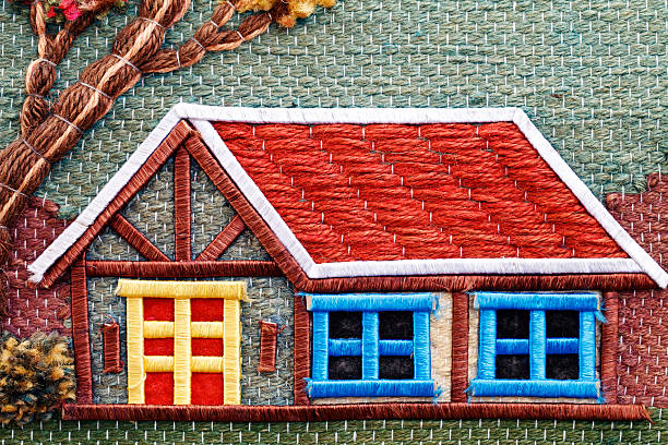 istock beautiful house embroidered thread , background symbol sign 495292230