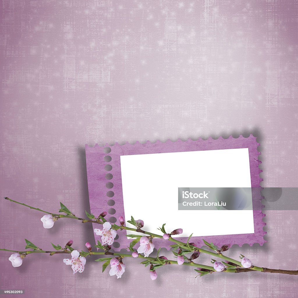 Beautiful abstract background with frame and branch of Sakura Anniversary Stock Photo