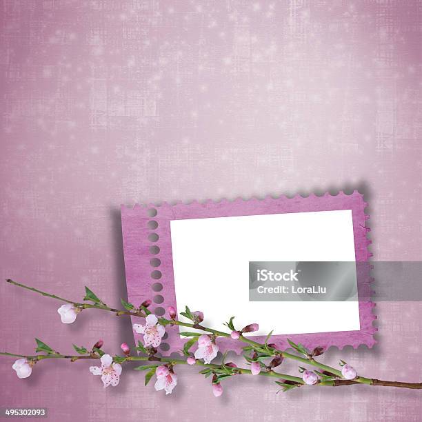 Beautiful Abstract Background With Frame And Branch Of Sakura Stock Photo - Download Image Now