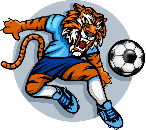 тигр футбол маскот - soccer ball running sports uniform red stock illustrations