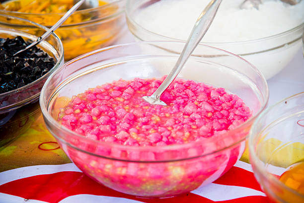 Red ruby-like chestnut in coconut cream sauce