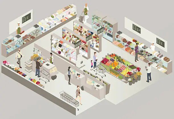 Vector illustration of Grocery Store Cutaway Illustration