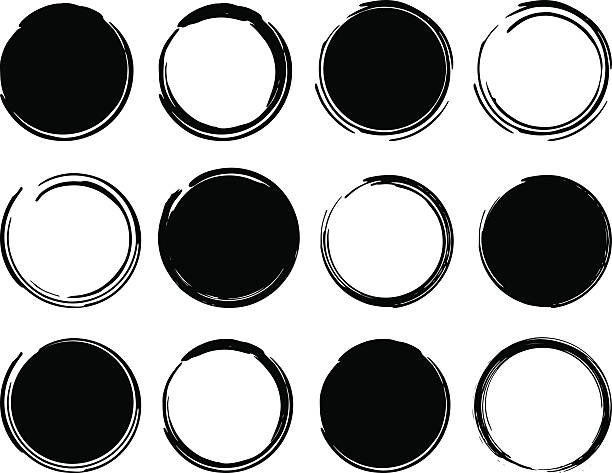 black ink runde frames - symbol art design paintbrush stock-grafiken, -clipart, -cartoons und -symbole