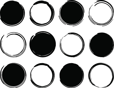 Black ink round frames. Vector clip art illustrations isolated on white 