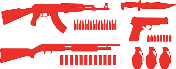 waffe spiel ressourcen silhouetten-package - rifle bullet war sport stock-grafiken, -clipart, -cartoons und -symbole