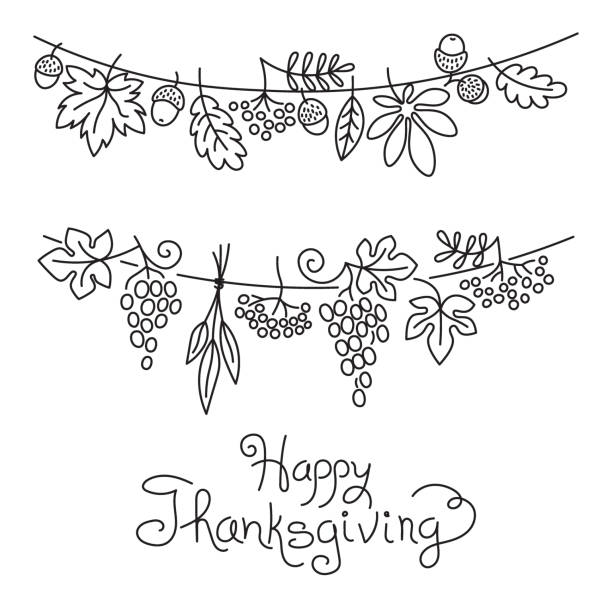 illustrations, cliparts, dessins animés et icônes de doodle thanksgiving décoratifs garland freehand dessin vectoriel isolé - autumn thanksgiving leaf garland