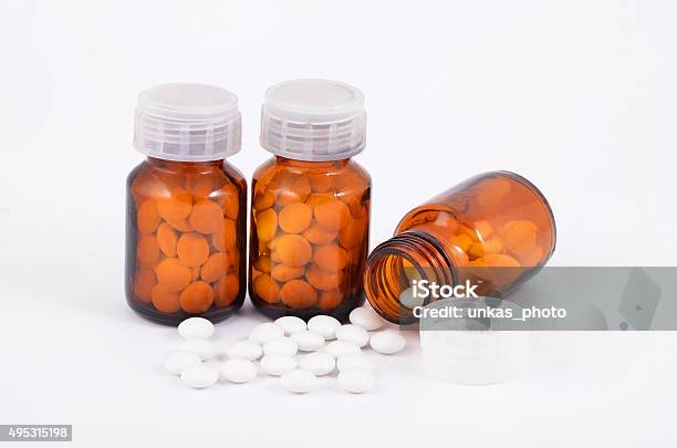 Pills In Retro Bottle Stock Photo - Download Image Now - 2015, Acetylsalicylic Acid, Anti-Depressant