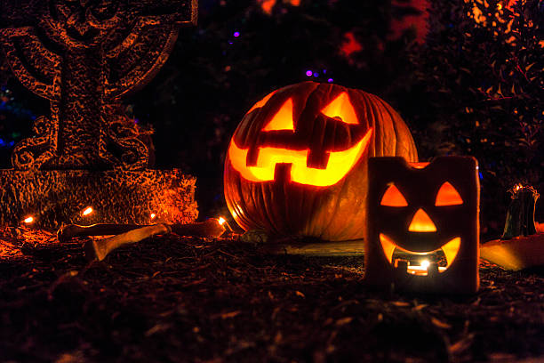 Halloween Cemetery Graveyard Jack O'Lantern Pumpkins