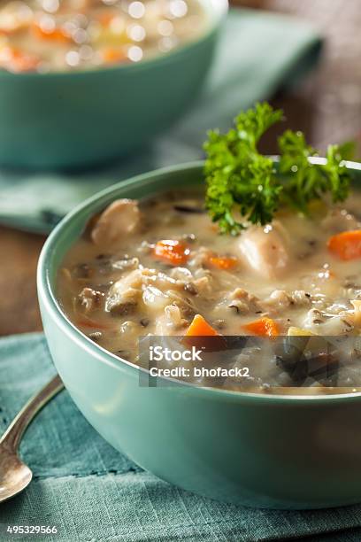 Homemade Wild Rice And Chicken Soup Stock Photo - Download Image Now - 2015, Appetizer, Boiled