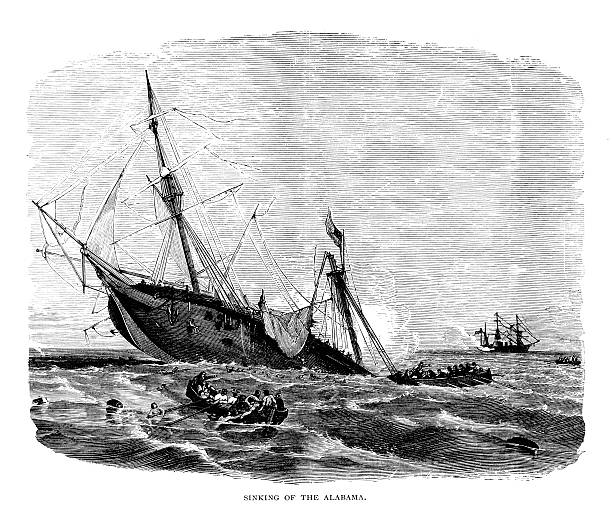 Sinking Of The Alabama Sinking Of The Alabama sinking ship pictures pictures stock illustrations