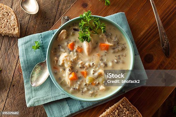 Homemade Wild Rice And Chicken Soup Stock Photo - Download Image Now - Soup, Wild Rice, Chicken - Bird