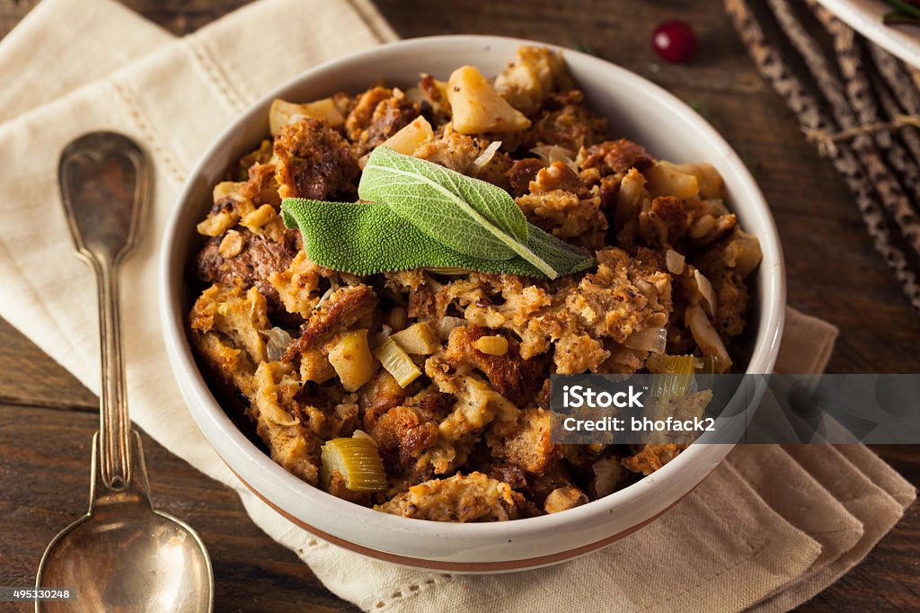 Homemade Thanksgiving Day Stuffing Homemade Thanksgiving Day Stuffing with Sage and Celery Stuffing - Food Stock Photo