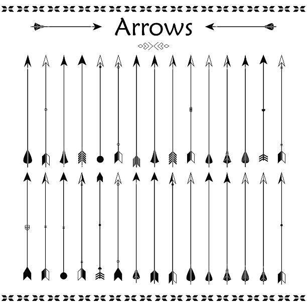 Arrow Clip art Set in Vector on White Background Big set of different vector arrows. Hipster arrows collection. Set of Indian style arrows. Arrow for all design. Indian elements, hipster elements, template. Traditional hunting weapon. archery bow stock illustrations