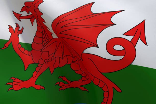 bandeira galesa gales voando no vento - welsh flag welsh culture flag green - fotografias e filmes do acervo