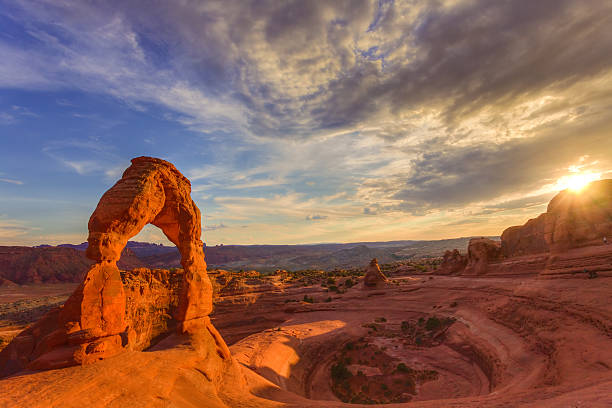 Delicate Arch at Sunset, Arches National Park, Utah, USA Delicate Arch, USA delicate arch stock pictures, royalty-free photos & images