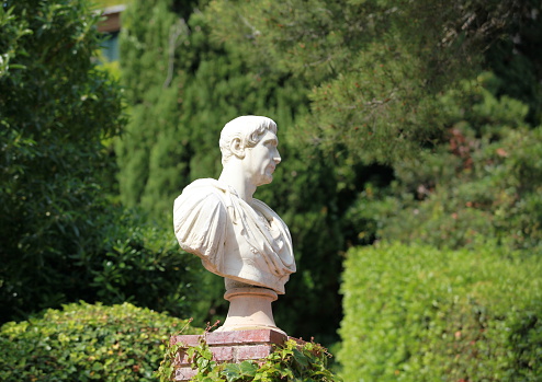 Antique Caesar Bust in Summer Garden