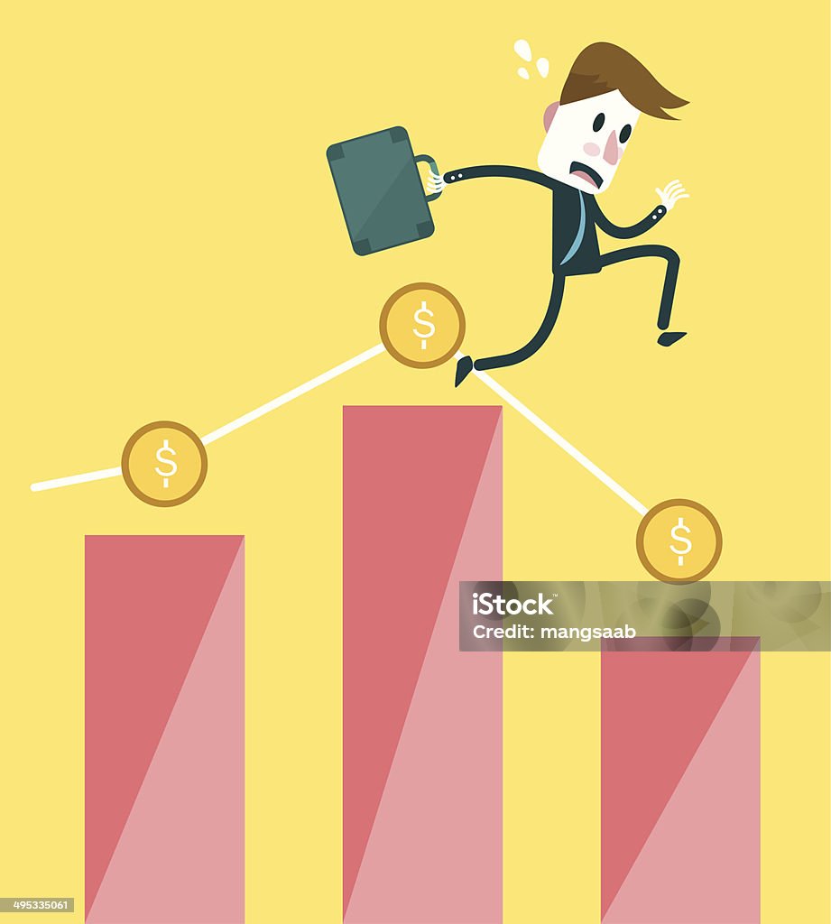 Businessman with  falling Down Graph. business and Risk of investment concept. vector Adult stock vector