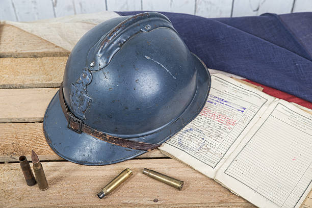 istock french helmet and old french flag 495336773