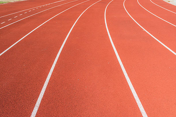 istock Red treadmill at the stadium 495339619