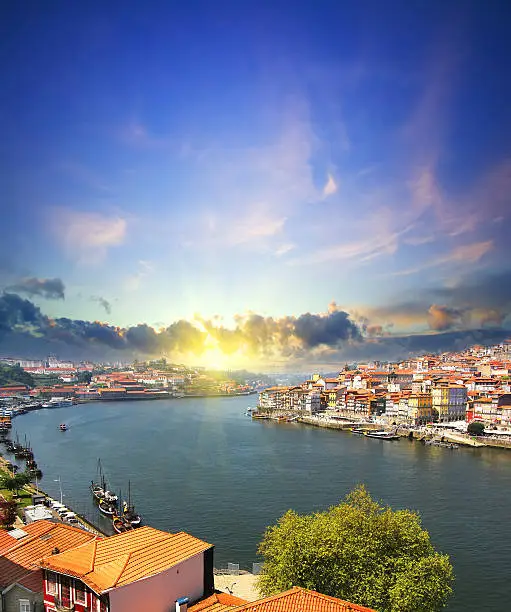 Photo of view of Douro riverside and Dom Luiz bridge  Porto Portugal