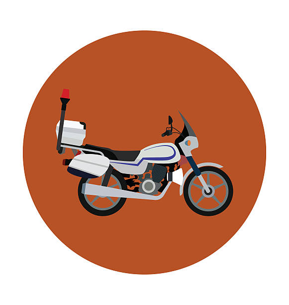 Police Motorcycle Colored Vector Icon web flat colored icon. police bike stock illustrations