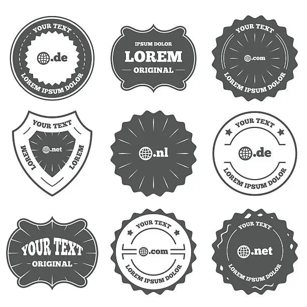 Vector illustration of Top-level domains signs. De, Com, Net and Nl