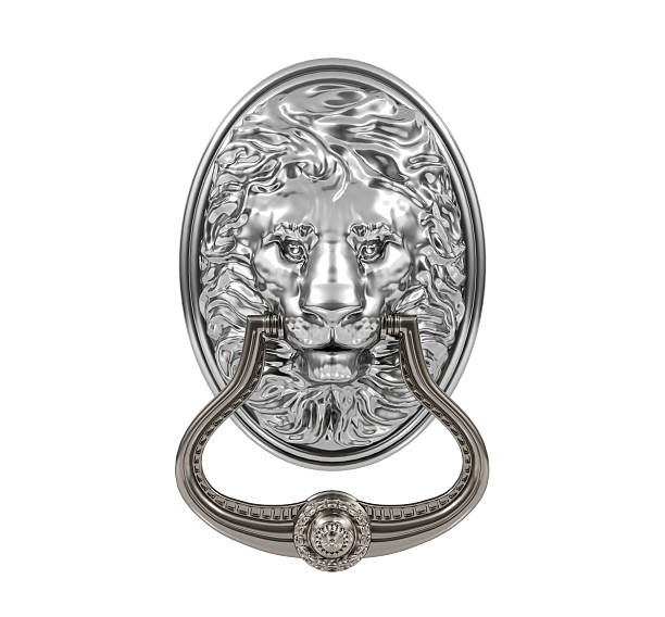 silver lion türklopfer - door knocker door lion luxury stock-fotos und bilder