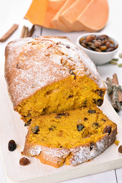 istock Sliced pumpkin bread loaf with nuts, raisin and cinnamon 495346230