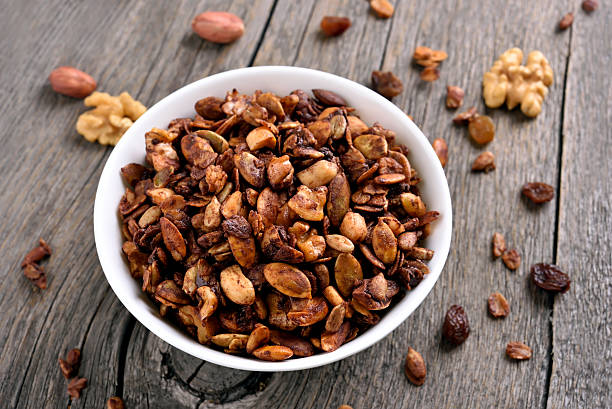 istock Chocolate granola in white bowl 495346308