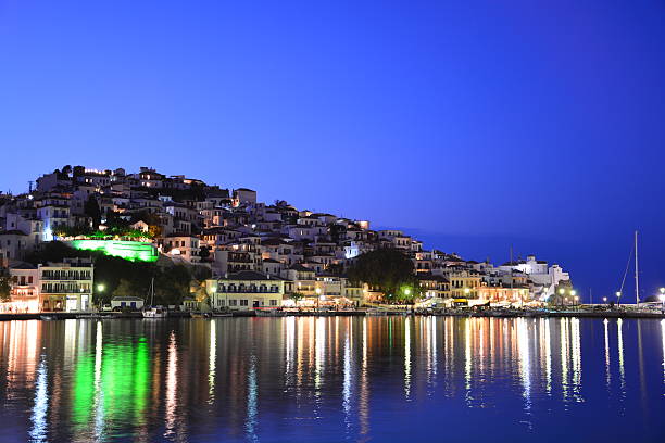istock Evening view of Skopelos town 495346574