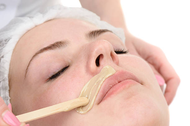 mustache depilation beauty salon, mustache depilation, facial skin treatment and care wax stock pictures, royalty-free photos & images