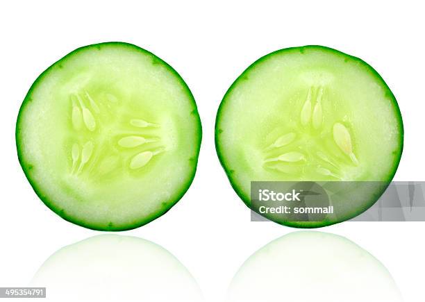 Fresh Cucumber Slice Isolated On White Background Stock Photo - Download Image Now - Cucumber, Cut Out, Food