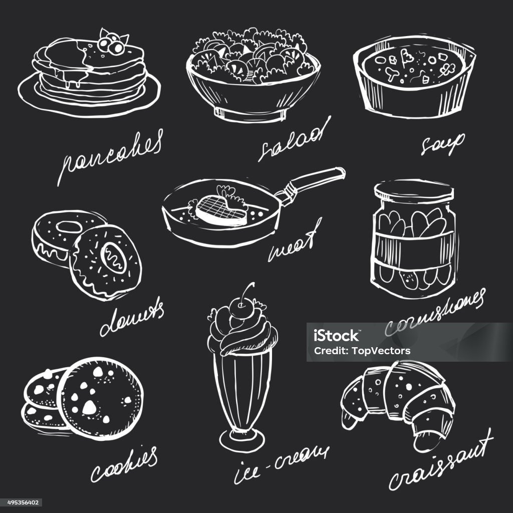 Menu Icons Menu icons food hand-drawn chalk on a blackboard 2015 stock vector