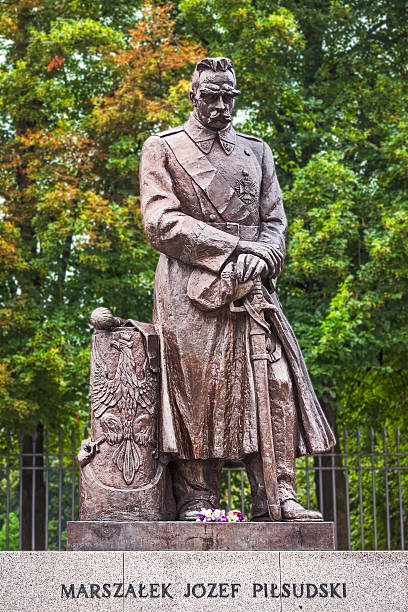 Warsaw, Poland - August 08, 2010:The Józef Piłsudski Monument in Warsaw was erected to honor Józef Piłsudski 1867-1937, a military leader, Marshal of Poland. It is located close to the Belvedere Palace and the main residence of the Prime Minister