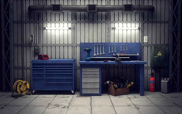 Garage workshop. 3d rendering Garage workshop with tools & equipment garage stock pictures, royalty-free photos & images