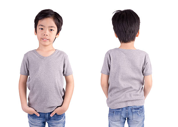 istock Grey t-shirt on a young man isolated, front and back 495380423