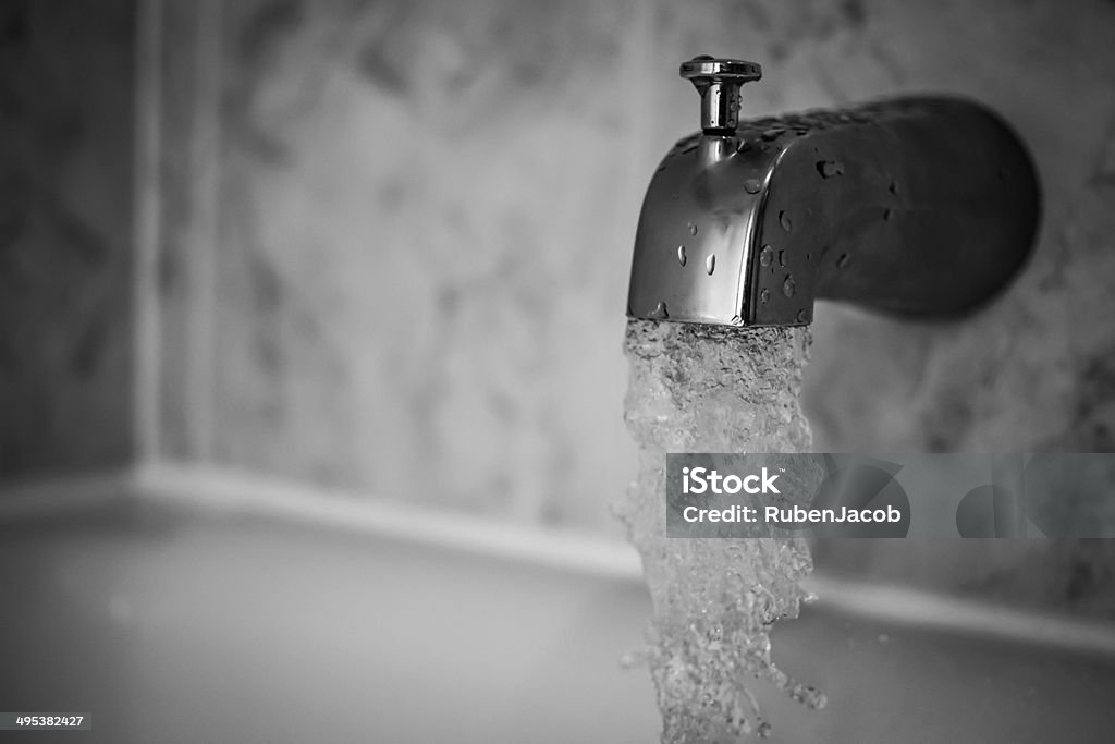 Running Faucet Black and White Running Faucet Bathtub Stock Photo