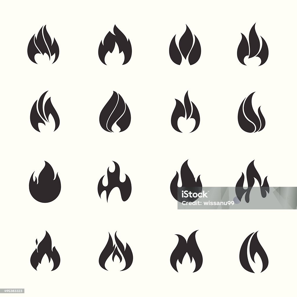 Fire black icons Flame stock vector