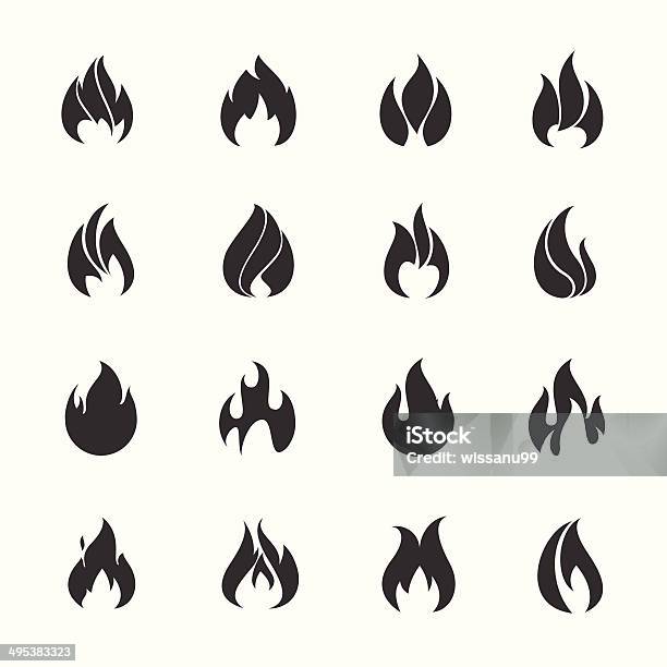 Fire Black Icons Stock Illustration - Download Image Now - Flame, Icon Symbol, Sparks