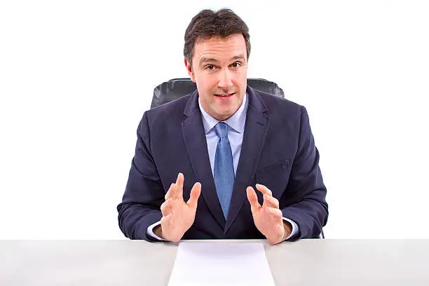 male news anchor or reporter on a white background
