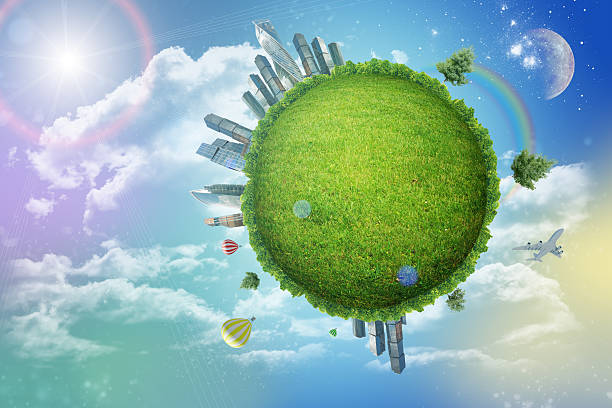 istock Green globe with city and moon 495388226